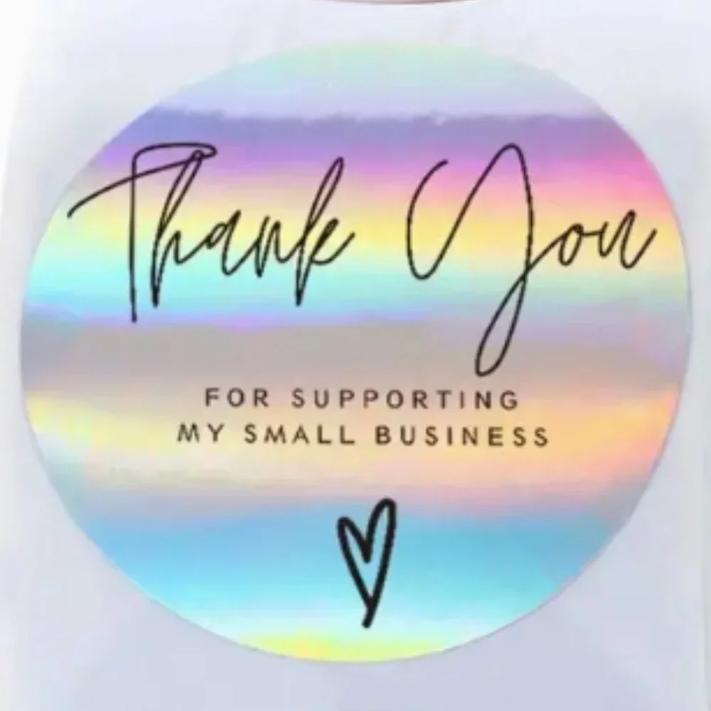 NEW HOLOGRAPHIC THANK YOU FOR SUPPORTING MY SMALL BUSINESS STICKERS 2 ROLLS 1000